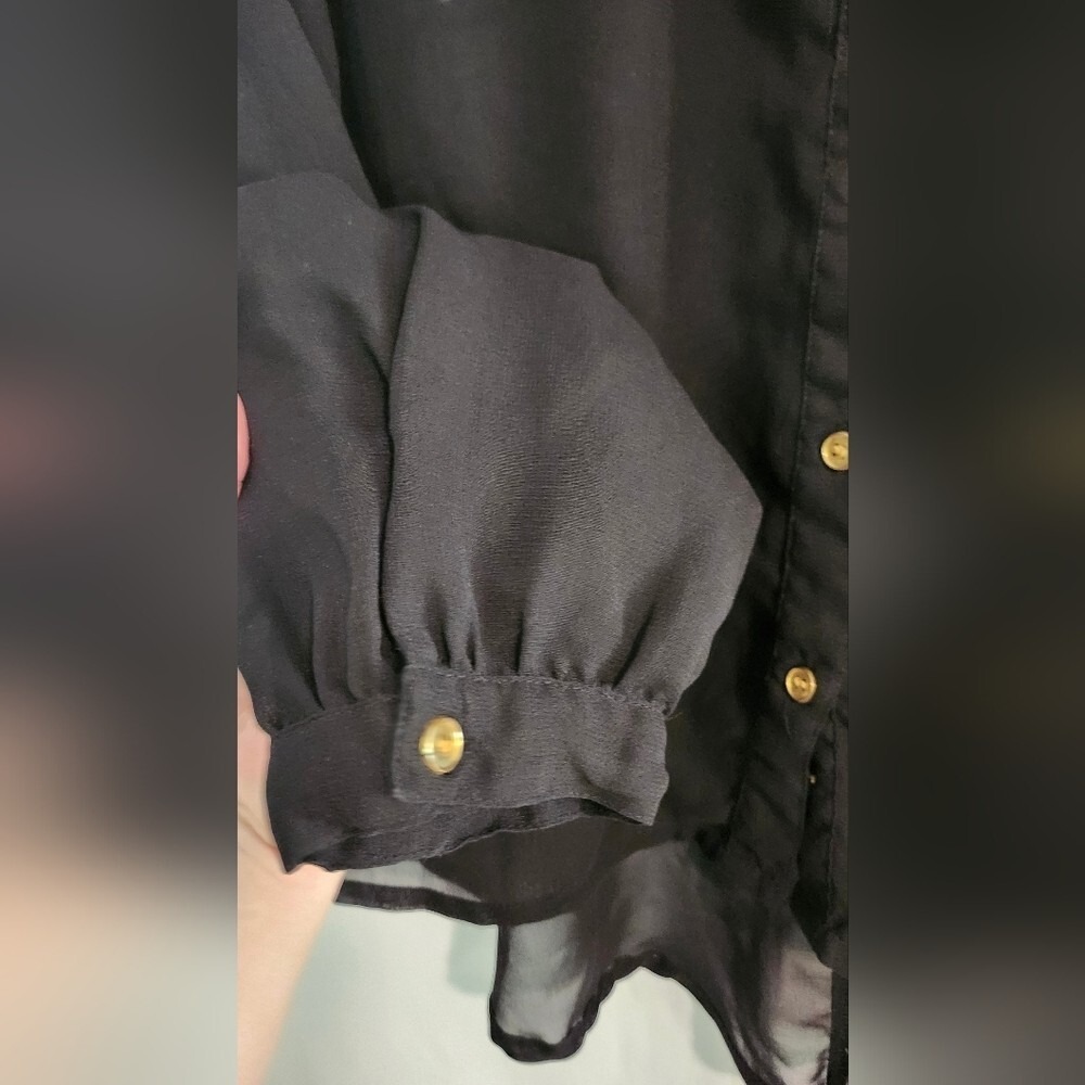 Black Sheer Chiffon Cutout Top Womens Large Witchy Going Out Whimsigoth Rave - Picture 4 of 8